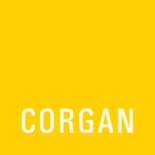 A yellow background with the word corgan on it, perfect for commercial flooring systems.