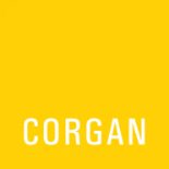 A yellow background with the word corgan on it, perfect for commercial flooring systems.