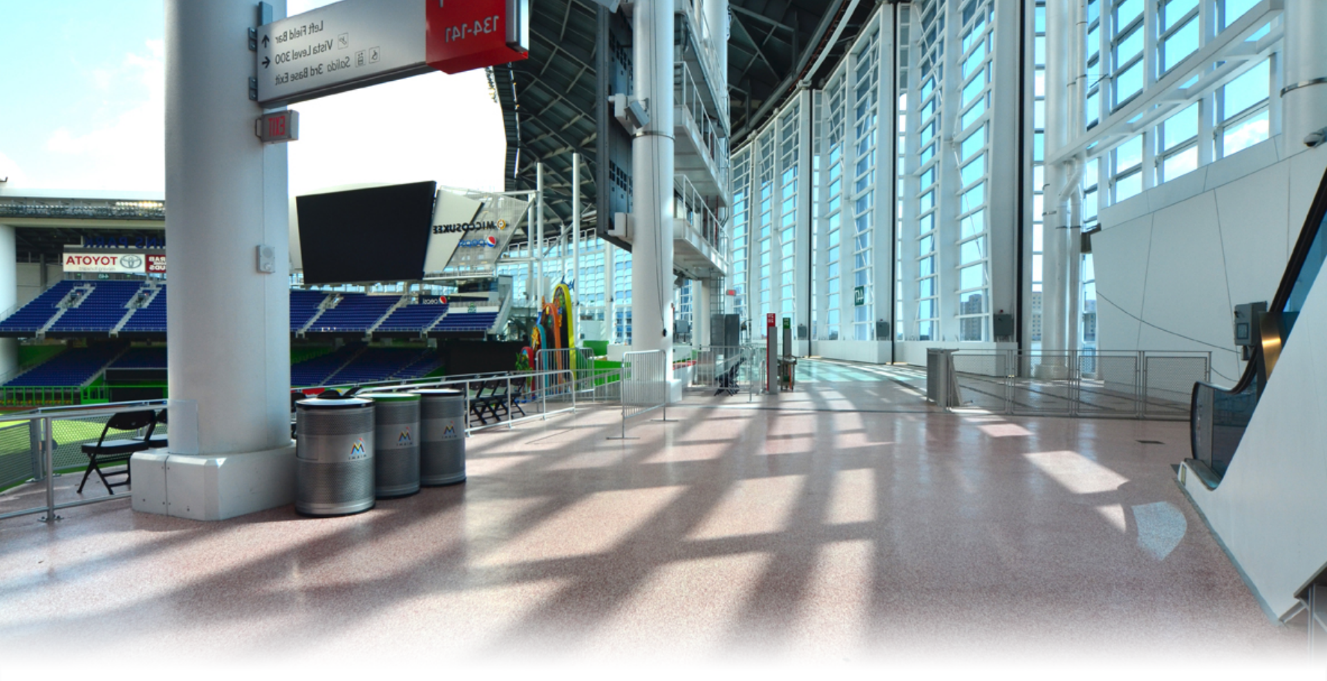 A commercial flooring contractor was hired to install new floors in a stadium with a lot of windows.