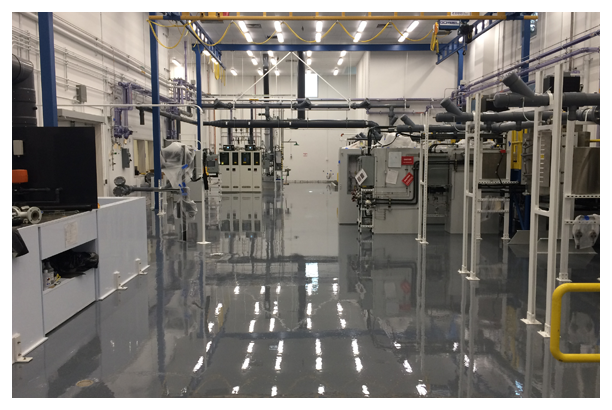 A factory with a vast array of commercial flooring systems and equipment.