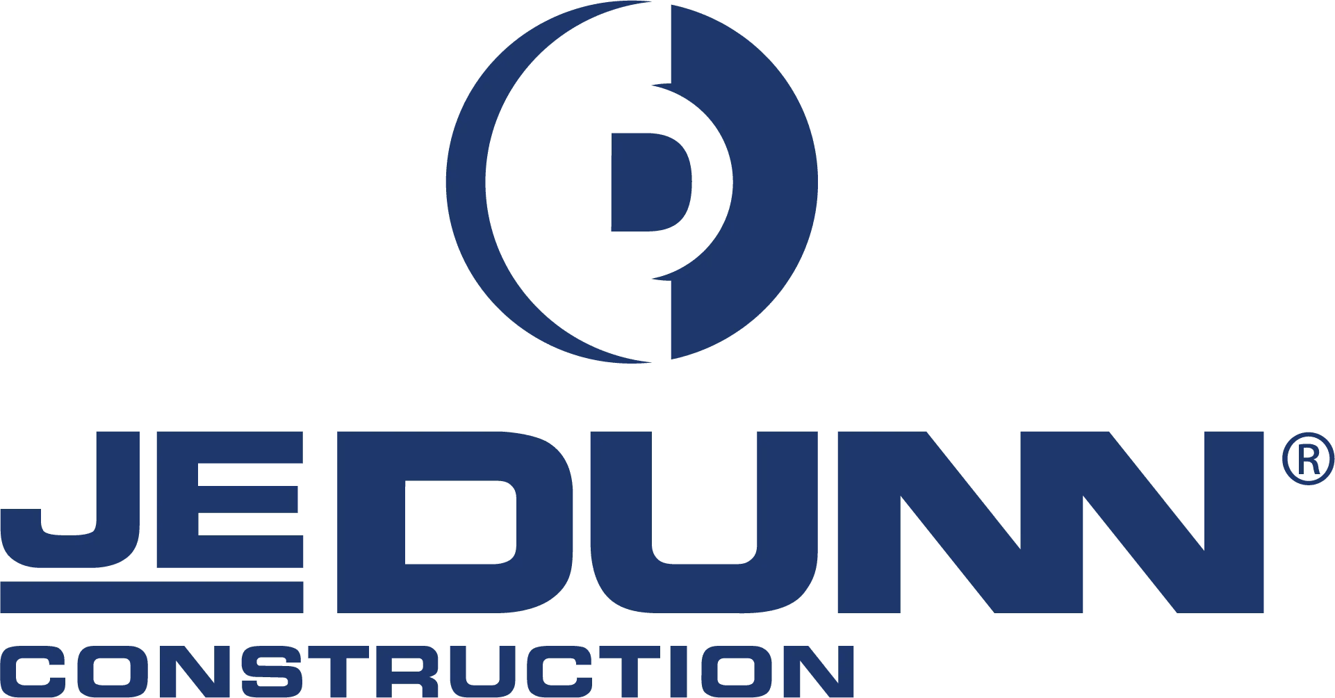 The logo of JE Dunn Construction showcases a stylized "J" and "D" within a circle, above the company name in bold blue letters. This iconic design reflects their expertise in commercial flooring systems.
