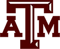 Texas A&M University logo featuring a large white "T" with smaller "A" and "M" on a maroon background.