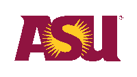 Arizona State University (ASU) logo in maroon and gold, featuring the letters "ASU" with a sunburst design integrated into the "S".
