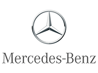 Mercedes-Benz logo featuring a silver three-pointed star inside a circle above the brand name in black, serif lettering.