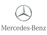 Mercedes-Benz logo featuring a silver three-pointed star inside a circle above the brand name in black, serif lettering.
