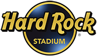 Hard Rock Stadium logo with "Hard Rock" in gold letters on a blue circular background and the word "Stadium" below in smaller gold text.