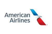 American Airlines logo featuring a stylized eagle head in blue, white, and red, next to the words "American Airlines" in gray text.
