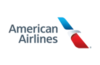 American Airlines logo featuring a stylized eagle head in blue, white, and red, next to the words "American Airlines" in gray text.
