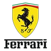 Ferrari logo featuring a prancing black horse on a yellow shield with the letters S and F, topped by red, white, and green stripes.