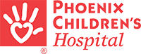 Logo of Phoenix Children’s Hospital featuring a stylized hand with a heart shape in the palm, alongside the hospital’s name in red text.