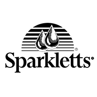 Black and white image of two water droplets above the word "drink" written in lowercase letters.