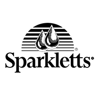 Black and white image of two water droplets above the word "drink" written in lowercase letters.
