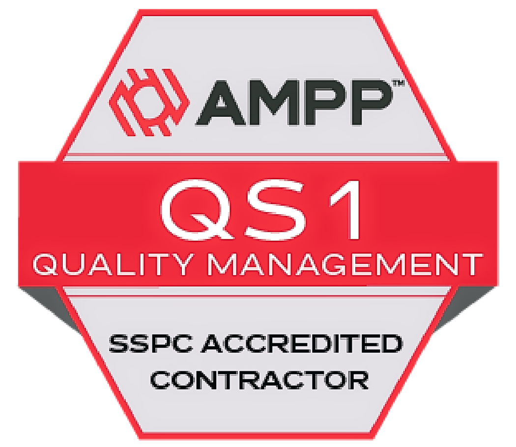 AMPP QS1 Quality Management badge with "SSPC Accredited Contractor" text, displayed on a white background.